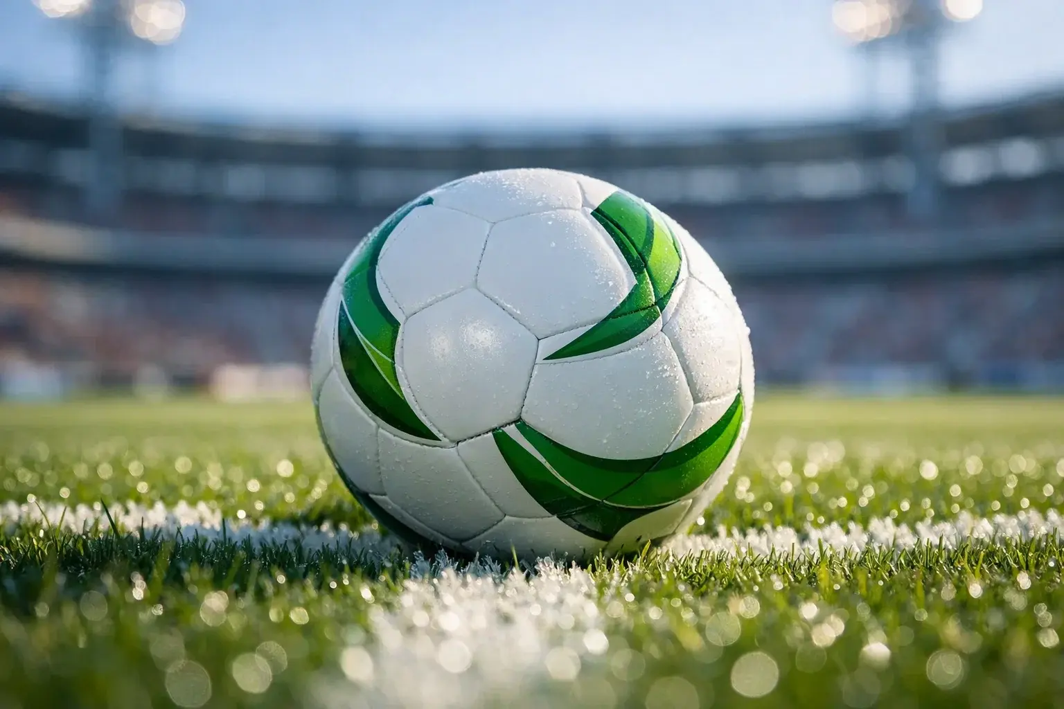 Nogometna žoga na zelenici pred začetkom tekme svetovnega prvenstva