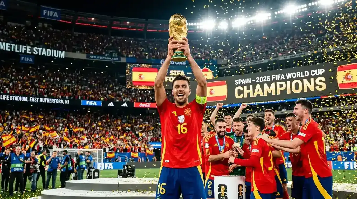 Španski igralci dvigajo pokal svetovnih prvakov po zmagi proti Argentini